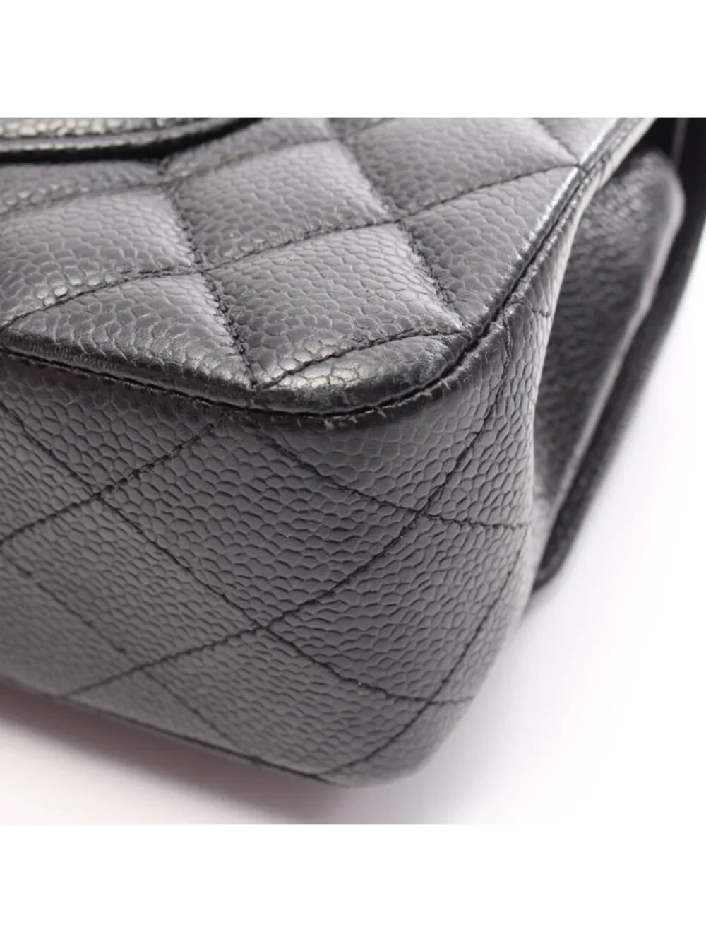 Chanel Shoulder Bag Quilted Double Flap Black Caviar Leather Chain